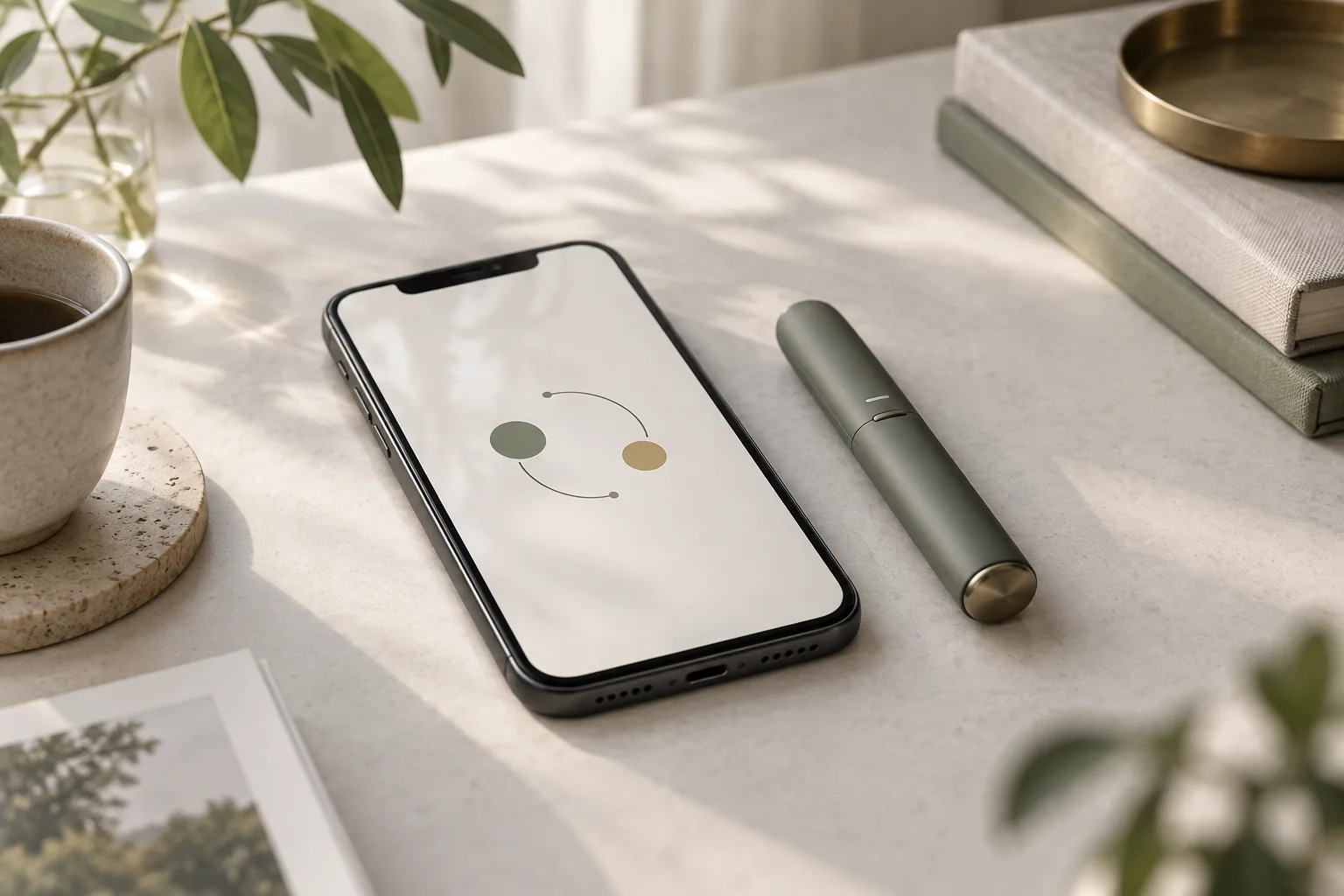 接続画面をイメージしたスマートフォンと加熱式たばこデバイス